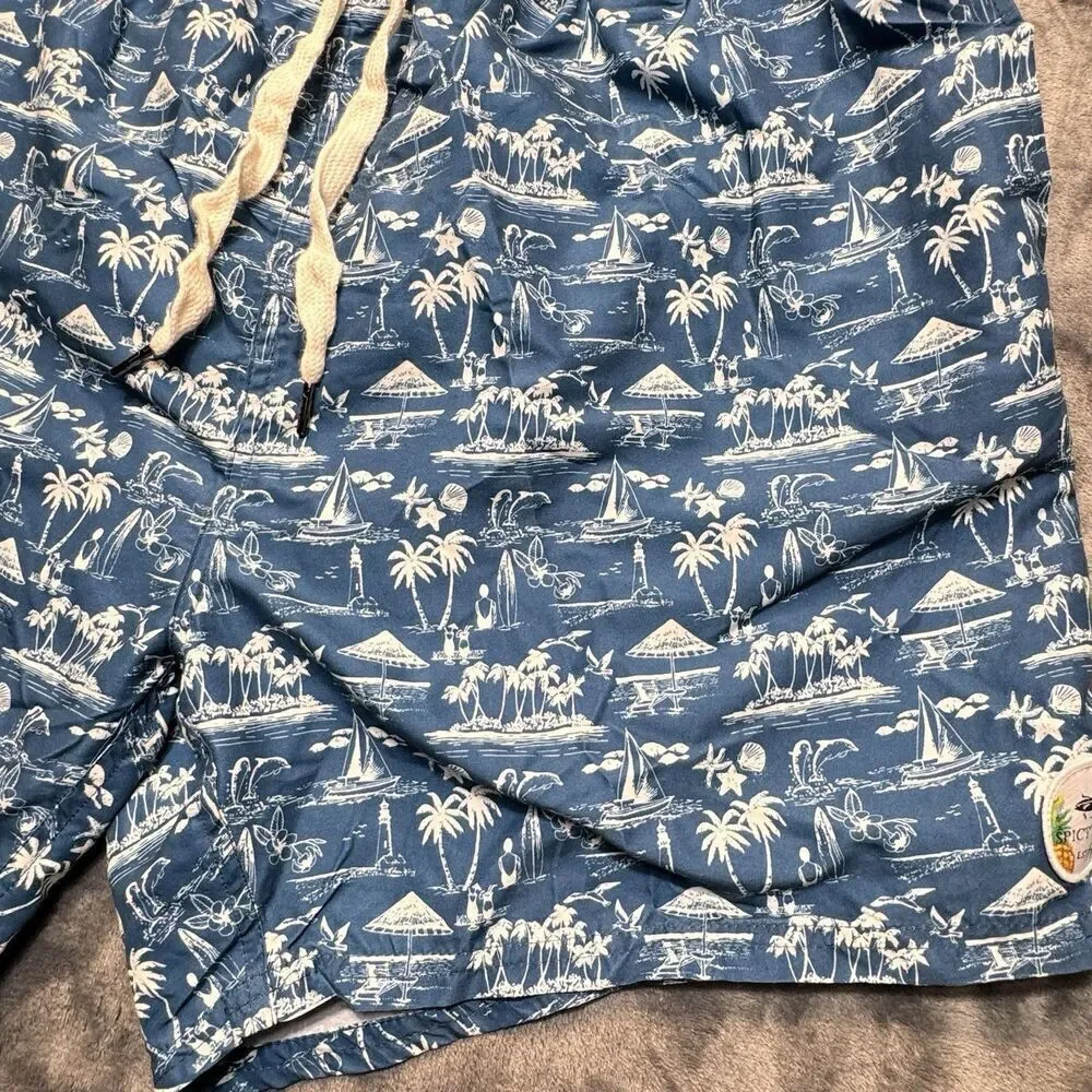 SPICY TUNA Sz 4XL Sailboat Surf Ocean Beach Life Palm Tree Swim Trunk Drawstring